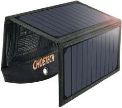 Choetech Panou solar fotovoltaic pliabil SC001, 19W, 2x USB 2.4A, Negru