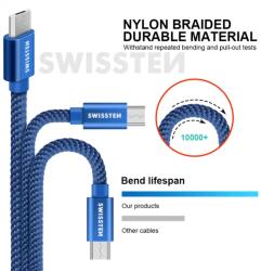 SWISSTEN Cablu Swissten de date textil Micro USB 2, 0 m albastru (8595217458093)