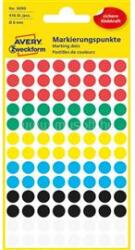 AVERY Etikett címke, o8mm, jelölésre, 6 klf. szín 104 címke/ív, 4 ív/doboz, Avery vegyes (AVERY_3090) (AVERY_3090)