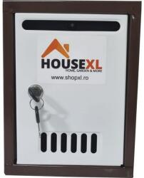 HouseXL Fém postaláda 2 kulccsal HouseXL® MailBox, Mérete 26X19, 5X8 cm, Elektrosztatikus térben festve, Vastag lap, Négyszögletű dobozmodell, Barna fehérrel (HXLMAILBOXSQWHITE26)