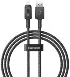  USB töltő- és adatkábel, Lightning, 100 cm, 2400 mA, gyorstöltés, cipőfűző minta, Baseus Unbrekable, P10355802111-00, fekete