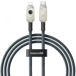  USB Type-C töltő- és adatkábel, Lightning, 100 cm, 2400 mA, 20W, gyorstöltés, cipőfűző minta, Baseus Unbrekable, P10355803221-00, sötétkék