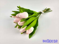 Tulipán 9 ágú kötegelt selyem csokor 41 cm - Halvány Rózsaszín