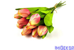 Tulipán 9 ágú kötegelt selyem csokor 41 cm - Krém-Rózsaszín