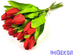 Tulipán 9 ágú kötegelt selyem csokor 41 cm - Piros