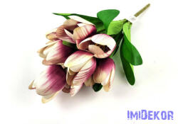 Tulipán 9 ágú selyem csokor 43 cm - Krém-Mályva