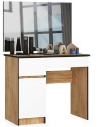Akord Furniture Factory Masa de toaleta/machiaj, 2 sertare stanga, cu oglinda, dulap, alb si stejar, 90x50x77/142 cm (210611-AK) - jollymag