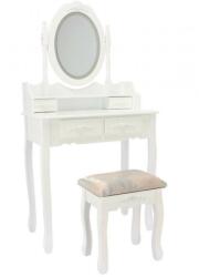 Chomik Masa de toaleta, machiaj, alba, cu oglinda cu LED, sertare si taburet, 74x40x143 cm (PHO3992LED) - jollymag