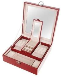  Cutie pentru bijuterii, cu oglinda, rosu, 25.5x25.5x9 cm (00008891-IS) - jollymag