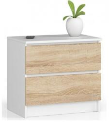 Artool Comoda, placa laminata, 2 sertare, alb si stejar, 60x40x55 cm (381459-AK) - jollymag