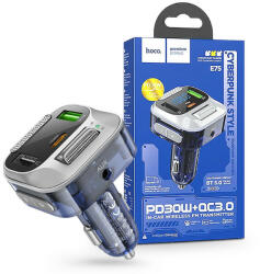 hoco. Bluetooth FM-transmitter/szivargyújtó töltő - 2xUSB + AUX + MP3 + PD30W + QC 3.0 - HOCO E75 - ezüst (HOC0335)