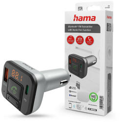 Hama Bluetooth FM-transmitter/szivargyújtó töltő - USB +Type-C + MP3 + kártyaolvasó + PD + QC 3.0 - ezüst/fekete - nextelshop