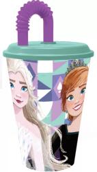 Halantex Disney Jégvarázs Ice Magic szívószálas pohár, műanyag 430 ml (STF74230)
