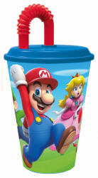 Super Mario Mushroom Kingdom szívószálas pohár, műanyag 430 ml (STF21430) - gyerekagynemu