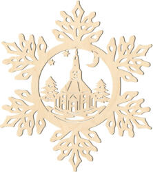  Fa karácsonyfadísz - Hópehely templommal 5db, Fa karácsonyfadísz - Hópehely templommal 5db