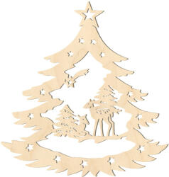 Fa karácsonyfadísz - Fenyőfa őzikékkel 5db, Fa karácsonyfadísz - Fenyőfa őzikékkel 5db