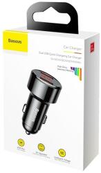 Baseus Magic Series 45W dupla QC USB digitális kijelzős fekete autós töltő CCMLC20A-01 (CCMLC20A-01)