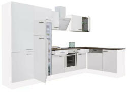Leziter Yorki 340 sarok konyhabútor fehér korpusz, selyemfényű fehér front alsó sütős elemmel polcos szekrénnyel, felülfagyasztós hűtős szekrénnyel (LS340FHFH-SUT-PSZ-FF) - homelux