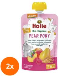 Holle Baby Set 2 x Piure de Pere, Piersici si Zmeura cu Grau Spelta Eco, Pear Pony, Holle Baby, 100 g (OIB-2xBLG-1877313)