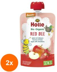 Holle Baby Set 2 x Piure de Fructe cu Mere si Capsuni Eco, Red Bee, Holle Baby, 100 g (OIB-2xBLG-1877009)