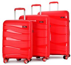 BONTOUR FLOW piros négykerekű, három részes bőrönd szett S, M, L
