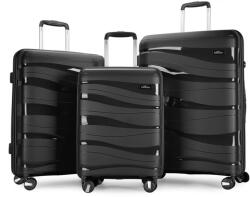 BONTOUR FLOW fekete négykerekű, három részes bőrönd szett S, M, L - borond-aruhaz