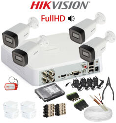 Hikvision KIT 4 Camere video complet, FullHD, 2.8mm, IR 40m, Microfon, DVR, HDD 1TB, Cablu 100 metri, HIKVISION - KIT4CHA-4CAA-TT1CA