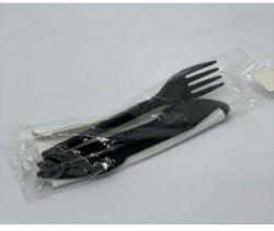  (3+1) Csomagolt evőeszköz-Superior-fekete kanál+villa+kés+2 rétegű szalvéta