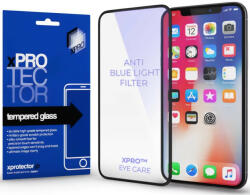 Apple iPhone 15 Pro Max, Kijelzővédő, ütésálló fólia (az íves részre is! ), Tempered Glass (edzett üveg), kékfény elleni védelem. Xprotector Anti Blue Light, fekete