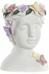  Fehér színű női fej formájú kerámia váza színes virágokkal díszítve 23cm