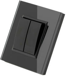 Smarthugo fekete üvegkeretes kettős alternatív villanykapcsoló - 106+6