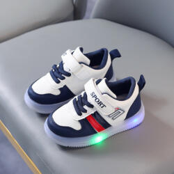 SuperBaby Adidasi albi cu rosu si bleumarine cu luminite