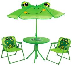 Strend Pro Set mobilier gradina/terasa pentru copii, pliabil, verde, model brosca, 1 masa cu umbrela, 2 scaune, Melisenda (802417)