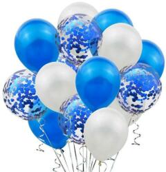 Teno Set 15 Baloane Teno®, Confeti, Petreceri/Aniversari/Evenimente, o singura dimensiune, 3 culori, latex, albastru/alb/transparent