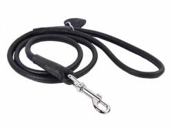 COLLAR Lesă rotundă din piele pentru câini - 122cm, 8mm - negru