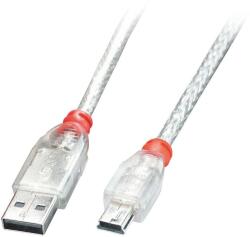 Lindy 41784 USB kábel 3 M USB 2.0 USB A Mini-USB B Átlátszó (41784) (41784)