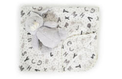 Cangaroo Ajándékdobozos plüss takaró (90x75 cm) - Plüss mackó játékkal - Szürke betűk - babatappancs