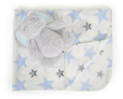 Cangaroo Ajándékdobozos plüss takaró (90x75 cm) - Plüss elefánt játékkal - Kék csillagok - babatappancs