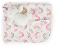 Cangaroo Ajándékdobozos plüss takaró (90x75 cm) - Plüss unikornis játékkal - Rózsaszín szivárványok - babatappancs