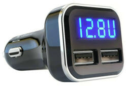 USB autós töltő + digitális voltmérő - 24W-4, 8A