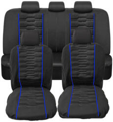 9 részes univerzális üléshuzat szett - légzsákos - fekete színű -kék csíkokkal