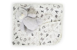 Cangaroo Ajándékdobozos plüss takaró (90x75 cm) - Plüss mackó játékkal - Szürke betűk - babylion