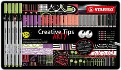 STABILO Tűfilc készlet, fém doboz, STABILO "Creative Tips ARTY", 6 különbözõ pasztell szín, 5 különbözõ vastagság (30 db) (TST89306220)