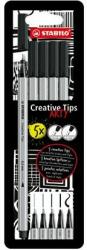 STABILO Tűfilc készlet, STABILO "Creative Tips ARTY", fekete, 5 különbözõ vastagság (5 db)