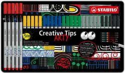 STABILO Tűfilc készlet, fém doboz, STABILO "Creative Tips ARTY", 6 különbözõ szín, 5 különbözõ vastagság (30 db) (TST89306120)
