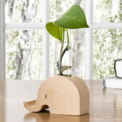  fából készült asztali telefon és virágtartó elefánt
