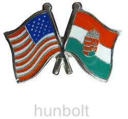  Kitűző, páros zászló USA -Magyar címerrel jelvény 26x15 mm