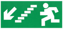  Menekülési útirányt jelző tábla - lépcsőn le balra (20x10 cm, utánvilágító)