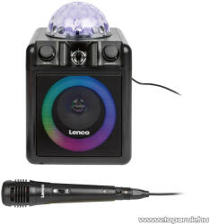 Lenco PA-051BK Akkus karaoke szett, Party LED-es hangszóró, beépített Disco gömbbel, távirányítóval és mikrofonnal, 8W