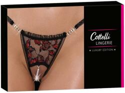 Cottelli Collection - luxus, rózsás gyöngyös tanga (fekete) (23222851121) - vagyaim